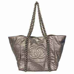 CHANEL Silver Leather Tote Bag